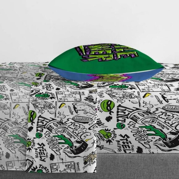 Teenage Mutant Ninja Turtles Kids Twin Sheet Set 3Pcs Nickelodeon White Green - Picture 9 of 9